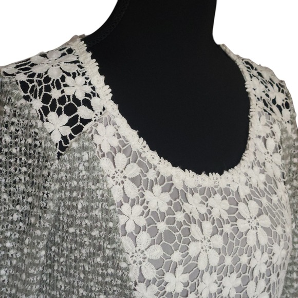 Ryu Sage Green Lace Tulle Hem Tunic Dress Long Sleeve Floral Mixed Media Small - Picture 6 of 12